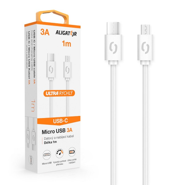 ALIGATOR kabel USB-C/USB-Micro power 3A 1m bílý DATKP42