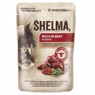 SHELMA kapsa pro kočky 85g s hovězím, rajčaty a bylinkami v omáčce