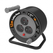 SOLIGHT PB24 prodlužka na bubnu 12m 3 zásuvky 3x1,5mm černý kabel