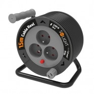 SOLIGHT PB24B prodlužka na bubnu 15m 3 zásuvky 3x1,0mm černý kabel
